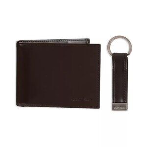 NIP Calvin Klein Men's RFID XCAP Slimfold Wallet & Key Fob Set Leather Brown